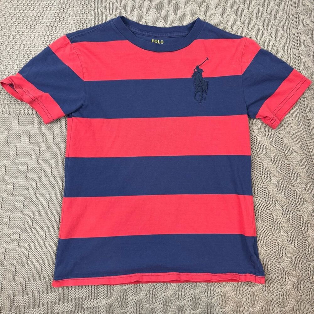 Polo by Ralph Lauren Boys Youth Red & Blue Color Block Striped Tee - 8